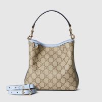Gucci GG Emblem Small Bucket Bag In GG Supreme Canvas 815118 Beige/Sky Blue