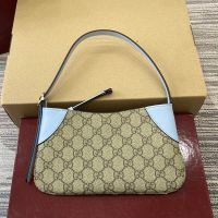Gucci GG Emblem Small Shoulder Bag 820696 In GG Monogram Fabric Beige/Sky Blue