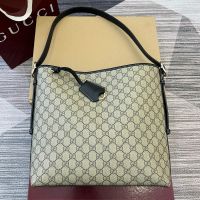 Gucci GG Emblem Medium Shoulder Bag 847452 In GG Monogram Fabric Beige/Black