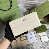 Gucci GG Marmont Zip Around Wallet In Textured Leather 456117 White