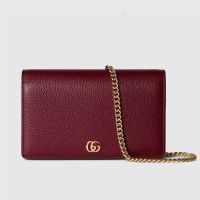Gucci GG Marmont Wallet on Chain In Textured Leather 497985 Red/Pink