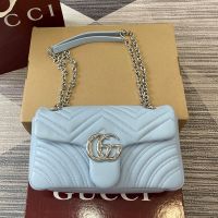 Gucci GG Marmont Medium Shoulder Bag 837267 In Matelasse Leather Sky Blue