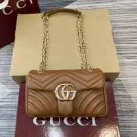 Gucci GG Marmont Small Shoulder Bag 837280 In Matelasse Leather Brown