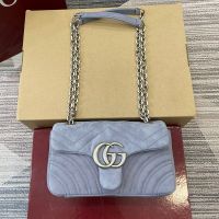 Gucci GG Marmont Small Shoulder Bag 837280 In Matelasse Suede Grey
