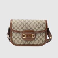 Gucci Small Horsebit 1955 Shoulder Bag In GG Supreme Canvas Beige/Brown