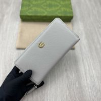 Gucci GG Marmont Zip Around Wallet In Textured Leather 456117 Grey/Pink