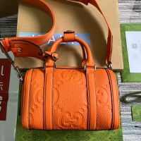 Gucci Mini Jumbo GG Duffle Bag with ID Tag In Grainy Leather 725292 Orange