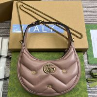 Gucci Mini Marmont Half-Moon Bag with Torchon GG In Matelasse Leather 770983 Pink