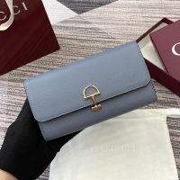 Gucci Softbit Continental Wallet 828147 In Grainy Leather Sky Blue