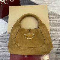 Gucci Softbit Medium Top Handle Bag 837467 In Suede Brown