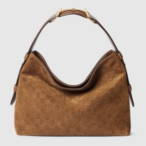 Gucci Beatrix Medium Tote Bag 850926 In GG Embossed Suede Brown