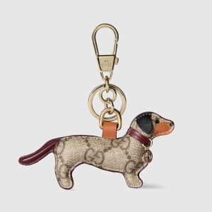Gucci Dog-shaped Bag Charm In GG Supreme Canvas 821812 Beige/Red