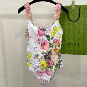 Gucci Floral Spaghetti Strap Swimsuit with Floral Motif Women Lycra White/Multicolor