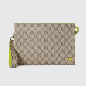 Gucci GG Small Pouch 768255 In GG Supreme Canvas Beige/Lemon