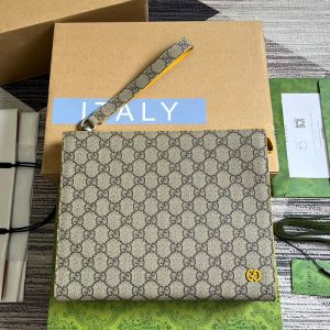 Gucci GG Small Pouch 768255 In GG Supreme Canvas Beige/Yellow