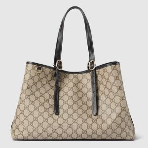 Gucci GG Emblem Large Tote Bag In GG Supreme Canvas 815213 Beige/Black