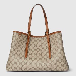 Gucci GG Emblem Large Tote Bag In GG Supreme Canvas 815213 Beige/Brown