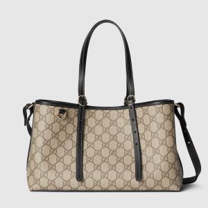 Gucci GG Emblem Medium Tote Bag In GG Supreme Canvas 815214 Beige/Black