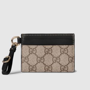 Gucci GG Emblem Card Case In GG Supreme Canvas 819121 Beige/Brown