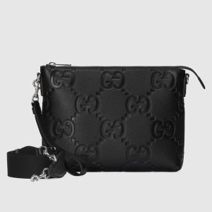 Gucci GG Jumbo Medium Crossbody Bag In Jumbo GG Embossed Leather 696009 Black