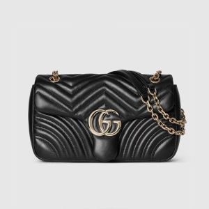 Gucci GG Marmont Medium Shoulder Bag 837267 In Matelasse Leather Black