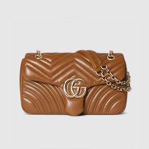 Gucci GG Marmont Medium Shoulder Bag 837267 In Matelasse Leather Brown