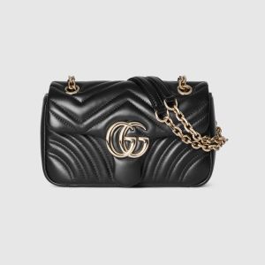 Gucci GG Marmont Small Shoulder Bag 837280 In Matelasse Leather Black