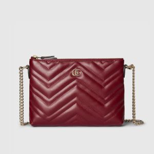 Gucci GG Marmont Pochette With Chain In Matelasse Leather 837742 Red