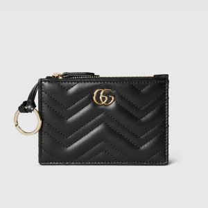 Gucci GG Marmont Zip Key Pouch In Matelasse Leather 837747 Black