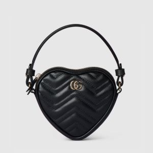 Gucci GG Marmont Mini Heart Bag In Matelasse Leather 837753 Black