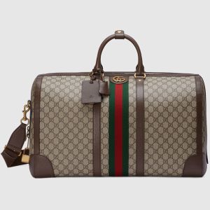 Gucci Large Savoy Duffle Bag with Logo Tag In GG Supreme Canvas 724612 Beige/Brown