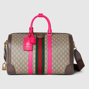 Gucci Medium Savoy Duffle Bag with Liftboy Tag In GG Supreme Canvas 724642 Beige/Rose