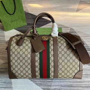 Gucci Medium Savoy Duffle Bag with Logo Tag In GG Supreme Canvas 681295 Brown