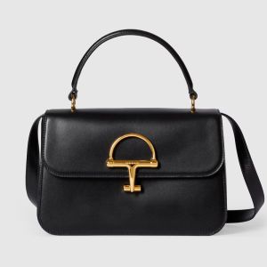 Gucci Siena Medium Top Handle Bag 855535 In Smooth Leather Black