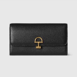 Gucci Softbit Continental Wallet 828147 In Grainy Leather Black