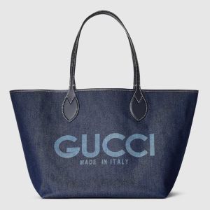 Gucci Totissima Large Reversible Tote Bag In Denim and GG Supreme Denim 820481 Navy Blue