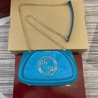 Gucci Blondie Small Shoulder Bag In Suede 815711 Blue