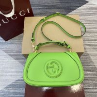Gucci Blondie Medium Top Handle Bag In Smooth Leather 815714 Green