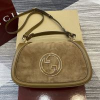 Gucci Blondie Large Top Handle Bag In Suede 815719 Brown