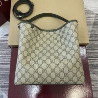 Gucci GG Emblem Medium Bucket Bag 815103 In GG Monogram Fabric Beige/Olive