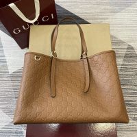 Gucci GG Emblem Large Tote 815213 In GG Embossed Leather Brown