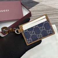 Gucci GG Emblem Card Case In GG Supreme Denim 819121 Blue/Brown