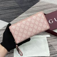 Gucci GG Emblem Zip Around Wallet In GG Supreme Canvas 819122 Pink