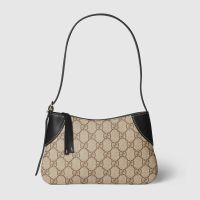 Gucci GG Emblem Small Shoulder Bag 820696 In GG Monogram Fabric Beige/Black