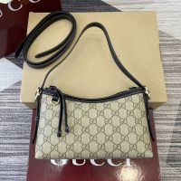Gucci GG Emblem Small Shoulder Bag 847450 In GG Monogram Fabric Beige/Black