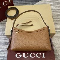 Gucci GG Emblem Small Shoulder Bag In GG Embossed Leather 847450 Brown