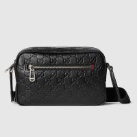 Gucci GG Emblem Small Crossbody Bag 850242 In GG Embossed Leather Black
