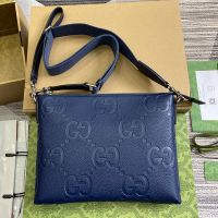 Gucci GG Jumbo Medium Crossbody Bag In Jumbo GG Embossed Leather 696009 Blue