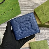 Gucci GG Jumbo Bi-fold Wallet In Jumbo GG Embossed Leather 739475 Blue