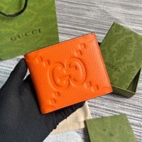 Gucci GG Jumbo Bi-fold Wallet In Jumbo GG Embossed Leather 739475 Orange